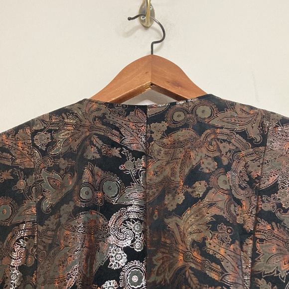 Vintage Vest Womens 10 Black Velour Red Faux Leather Paisley Goth 90s Waistcoat - Picture 4 of 12